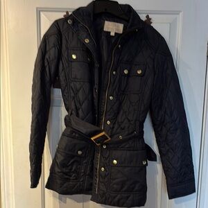 Navy Utility Jacket with Quilted Design and Belt